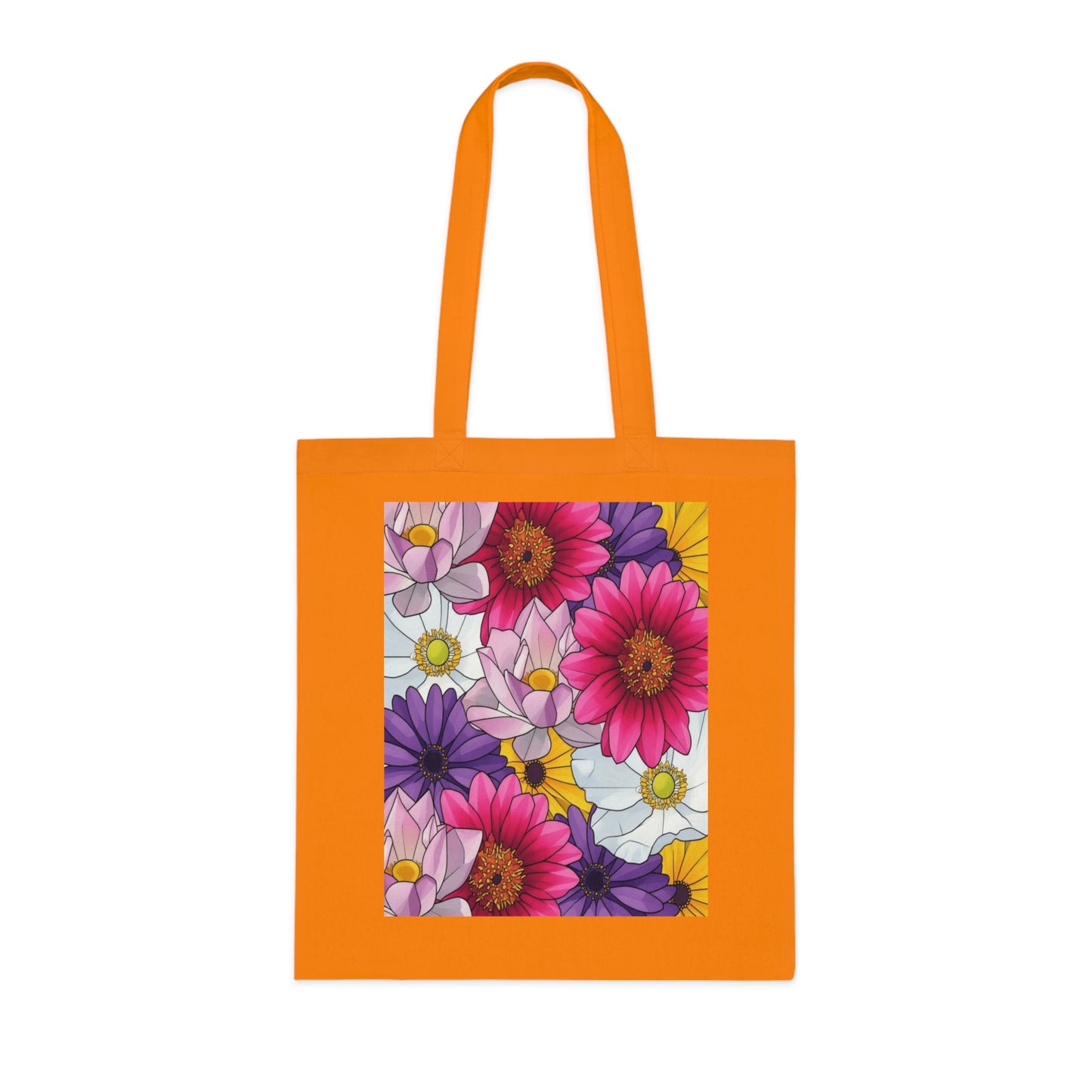 Floral Burst Cotton Tote Bag — Colorful Daisy & Gerbera Garden Print