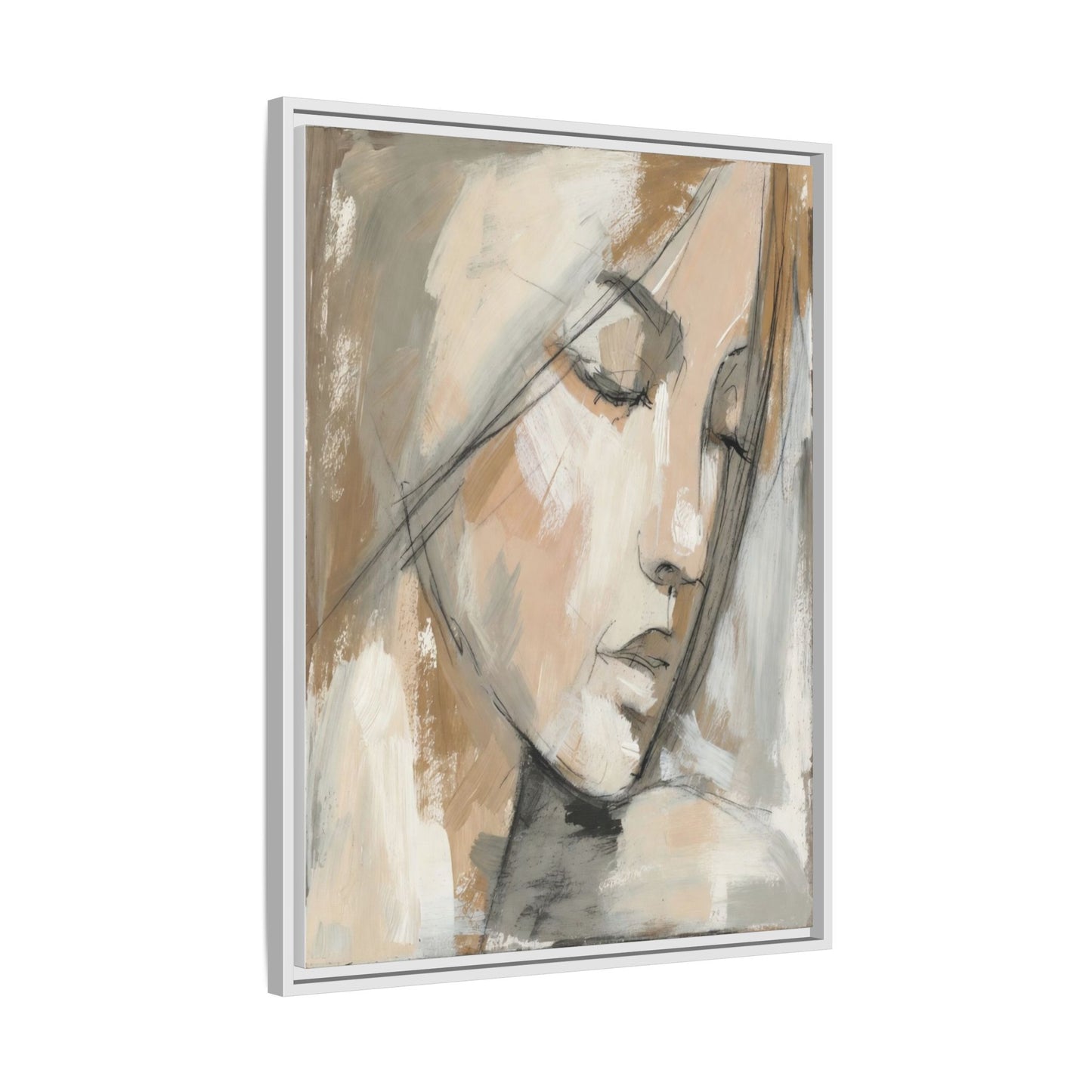 Framed Matte Canvas Art — Serene Abstract Portrait in Neutrals