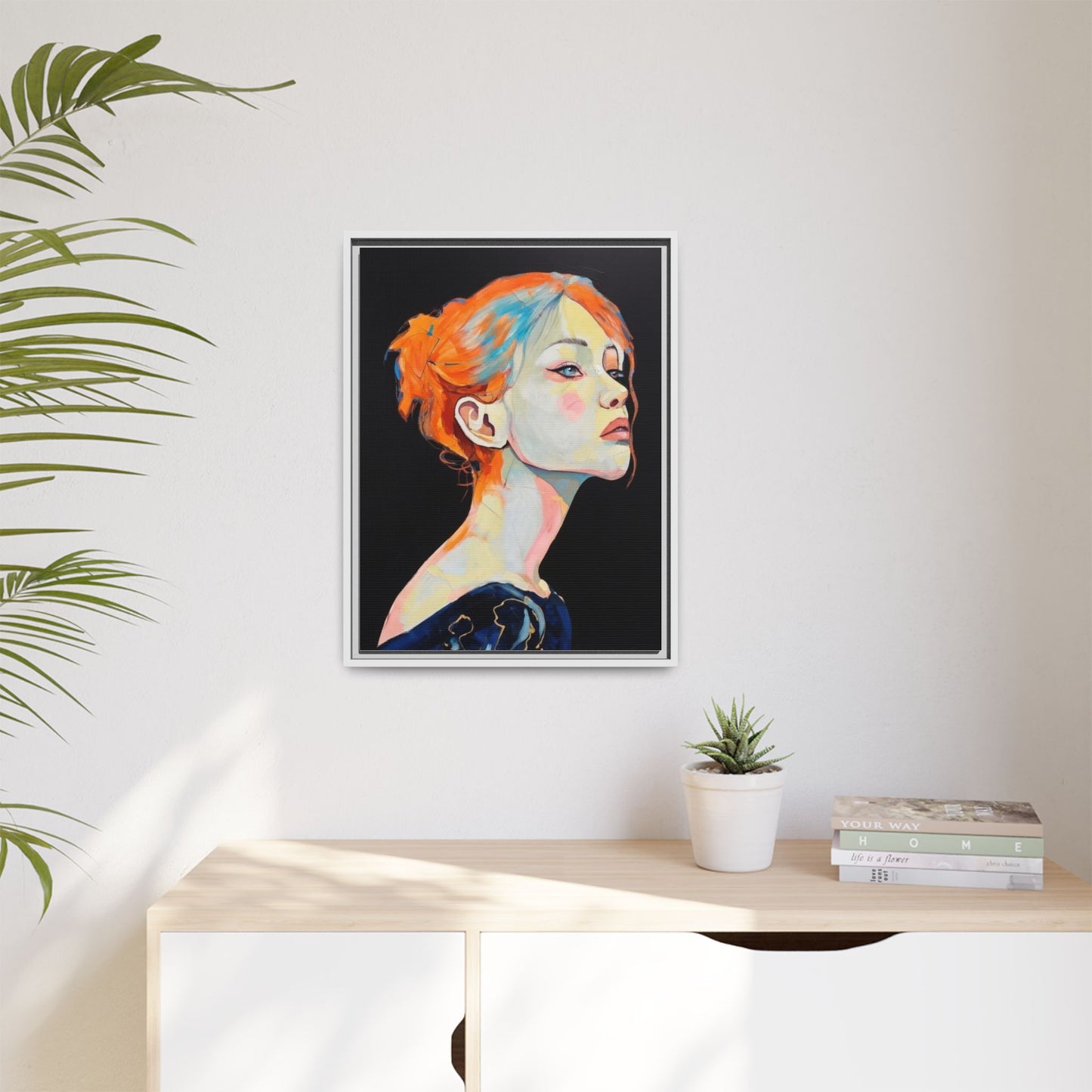 Framed Matte Canvas Portrait — Vibrant Multi‑Color Woman Wall Art