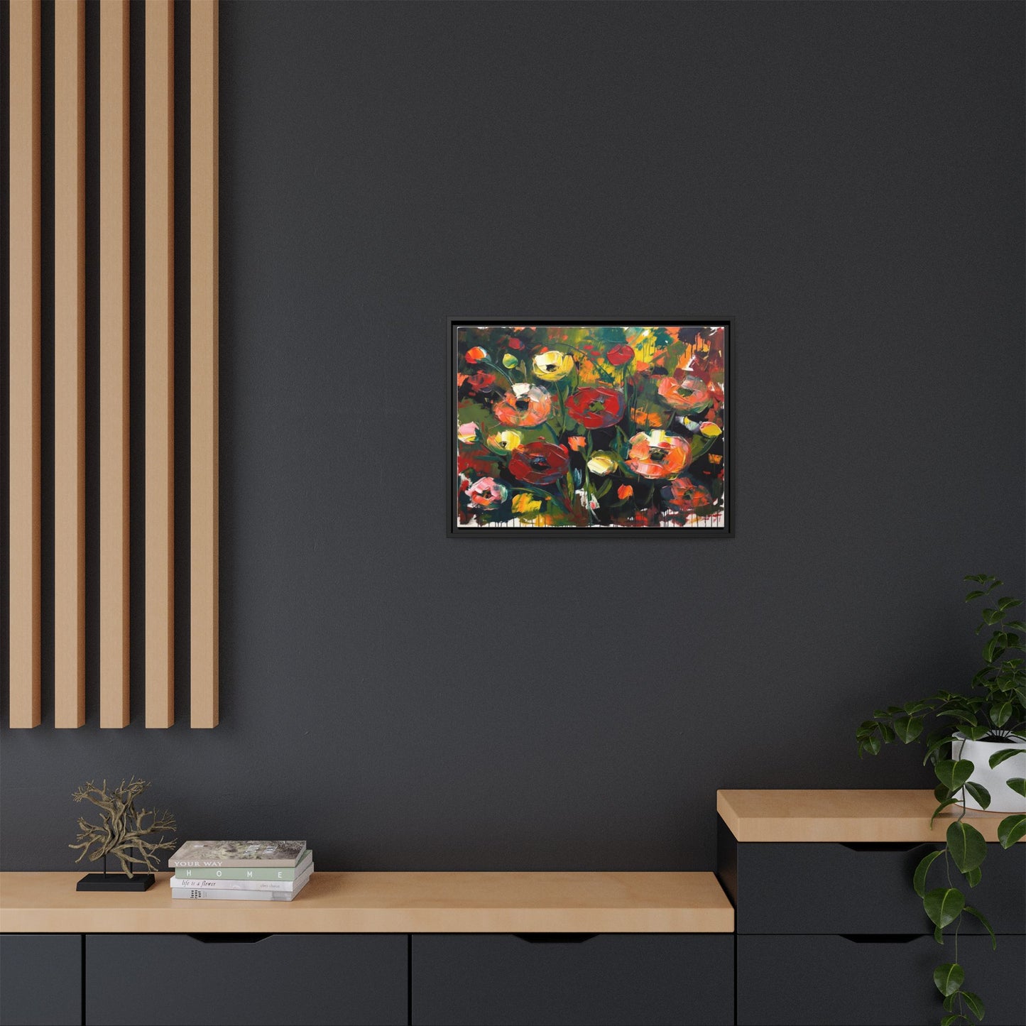 Framed Floral Canvas Print — Vibrant Abstract Poppies Wall Art