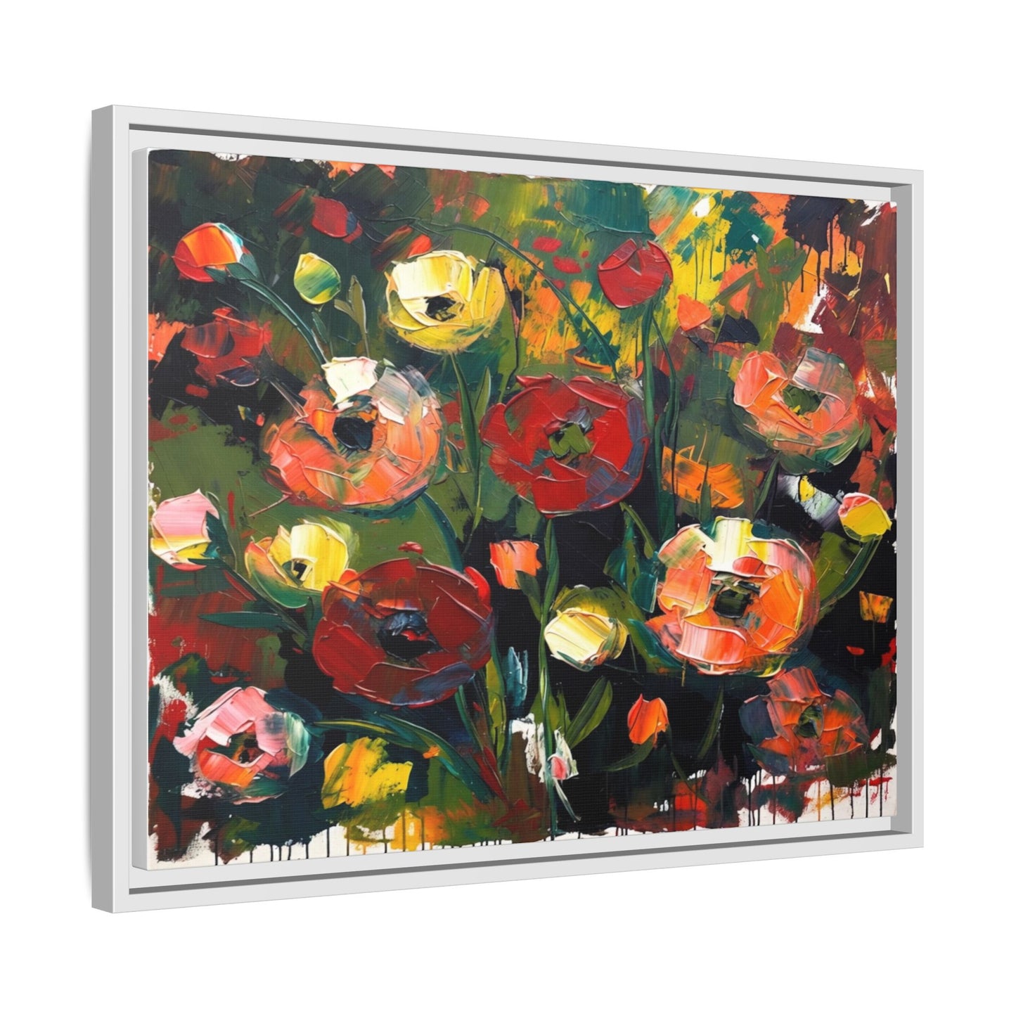 Framed Floral Canvas Print — Vibrant Abstract Poppies Wall Art