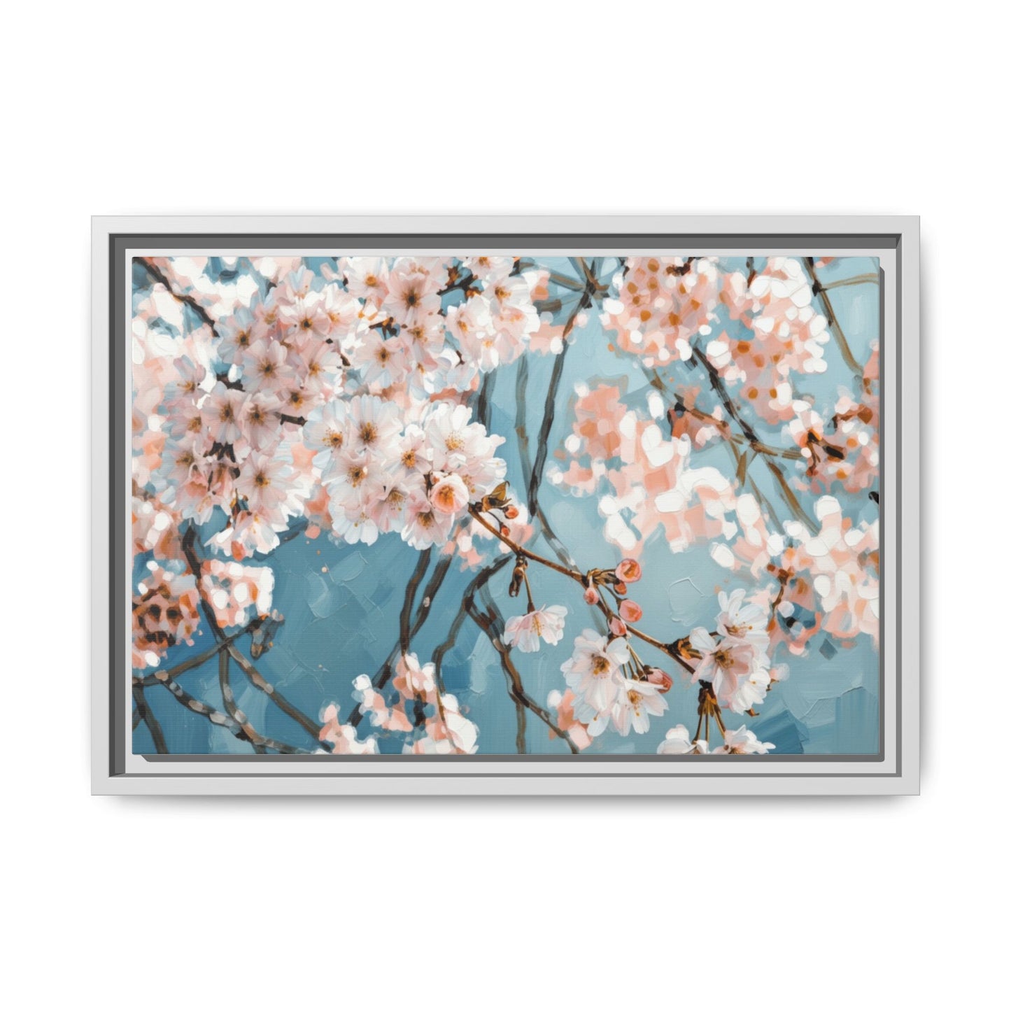 Framed Cherry Blossom Matte Canvas Print — Soft Pink Floral Wall Art