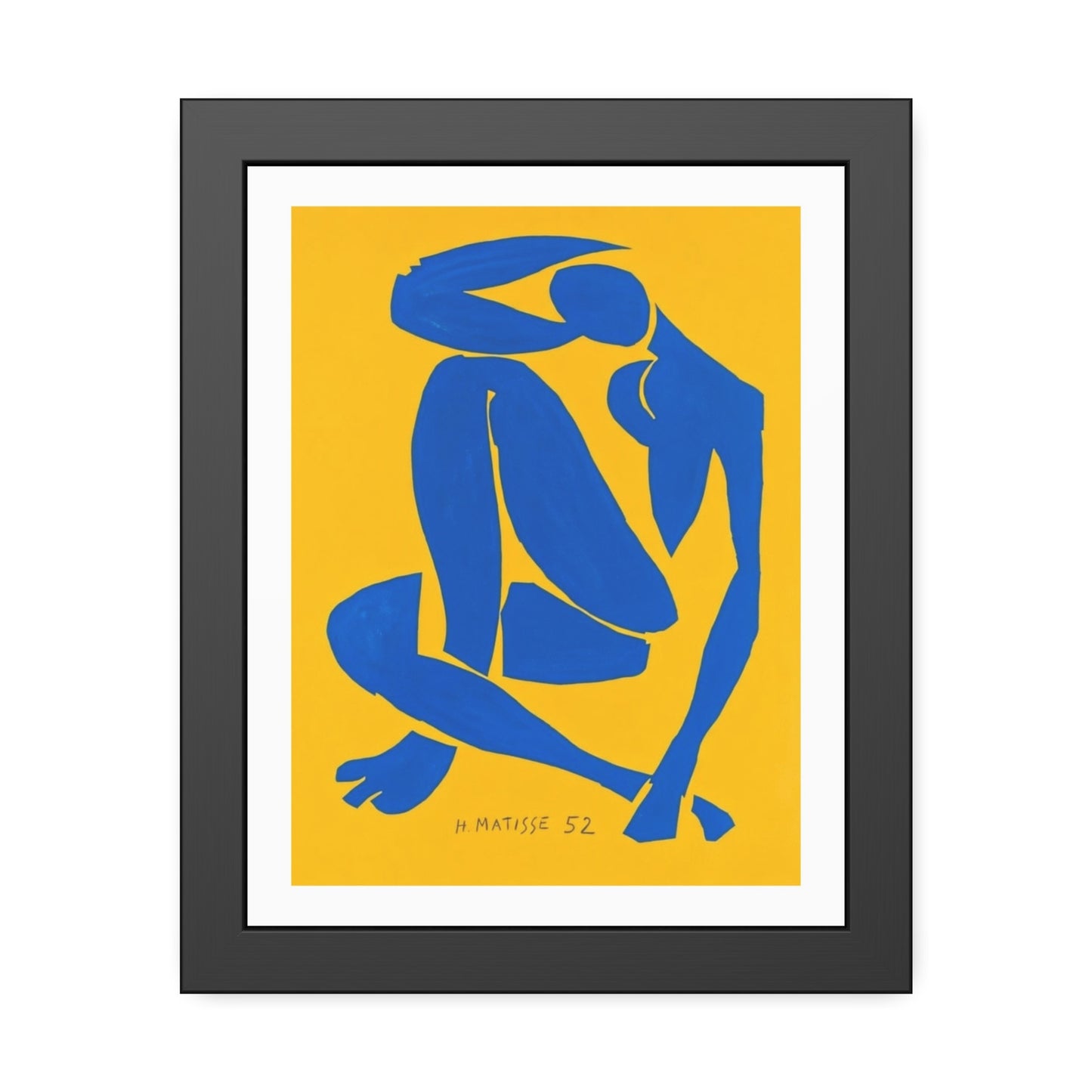 Framed Art Print - Blue Cutout Figure on Yellow (Matisse Style)