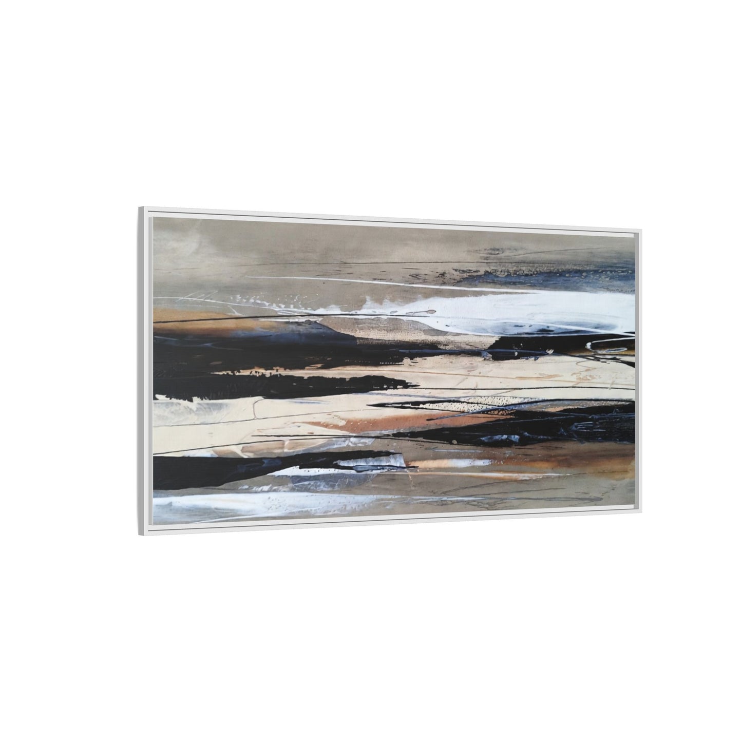 Abstract Seascape Matte Canvas Framed Wall Art — Neutral Coastal Landscape