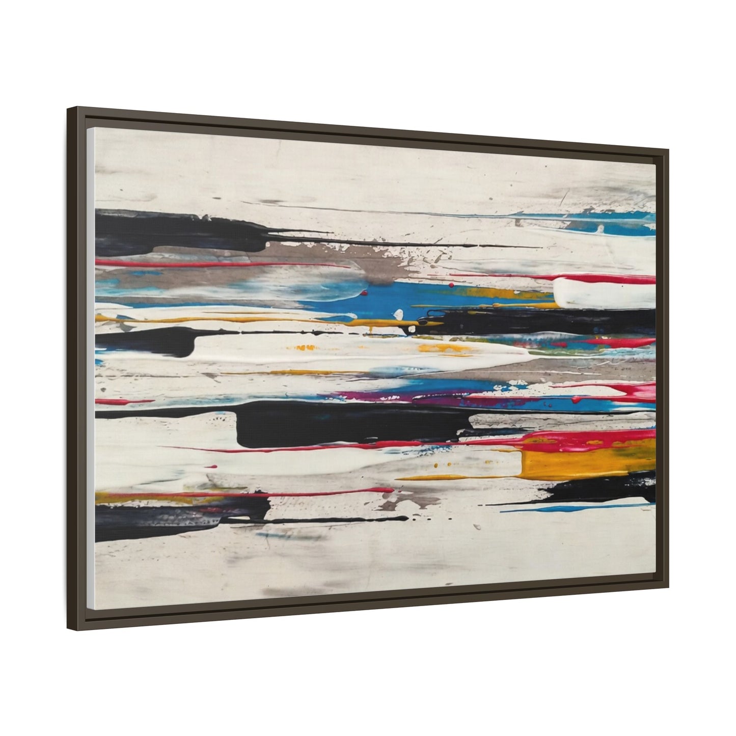 Abstract Multi-Color Framed Canvas Wall Art — Modern Horizontal Brushstroke Print