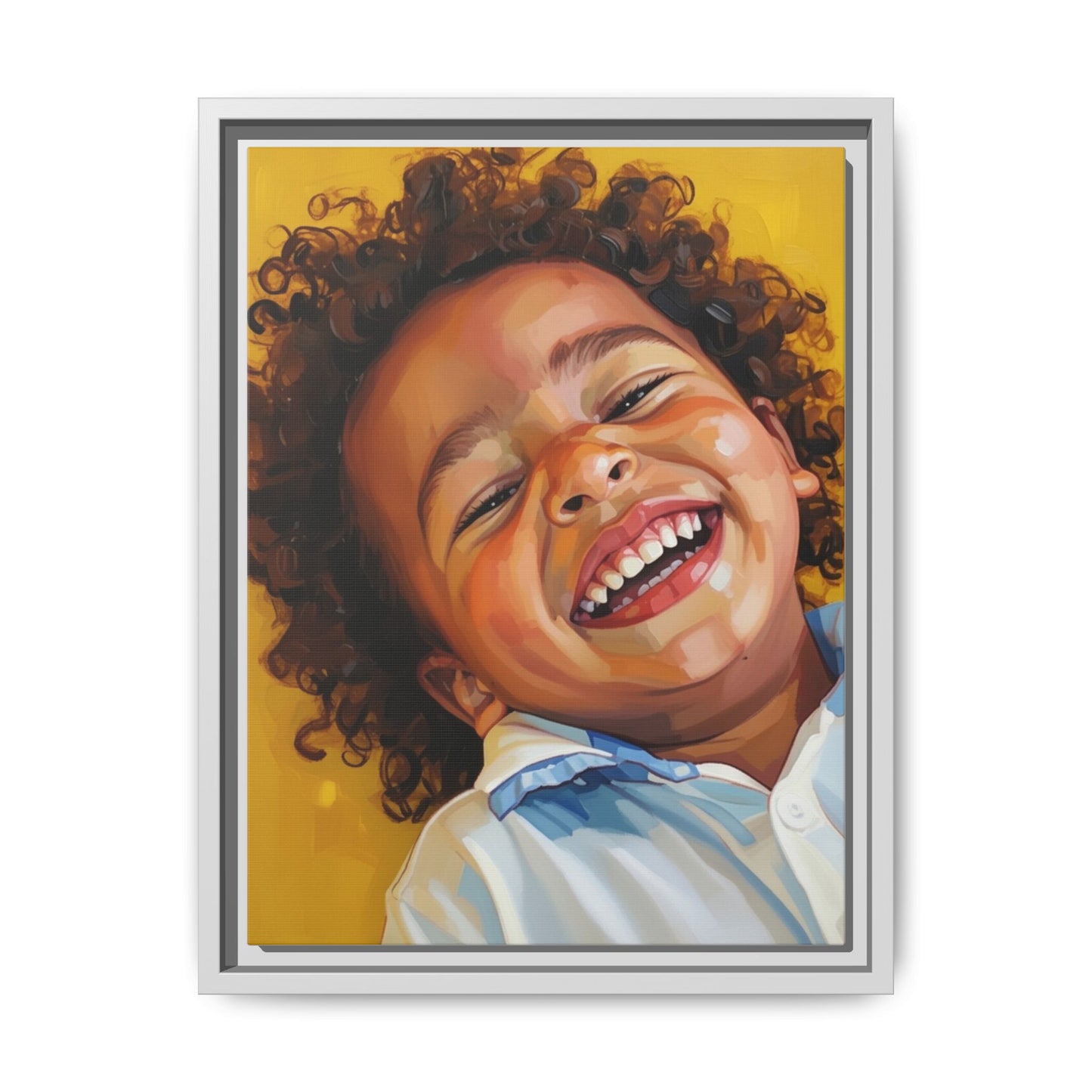 Framed Matte Canvas Print – Joyful Child Portrait, Colorful Nursery Wall Art