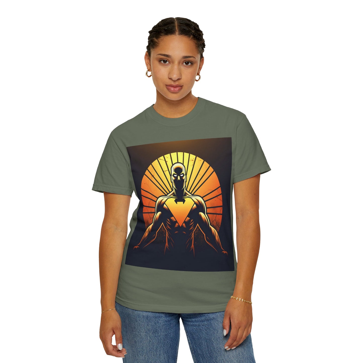 Superhero Sunrise T-Shirt — Bold Chest Emblem Graphic