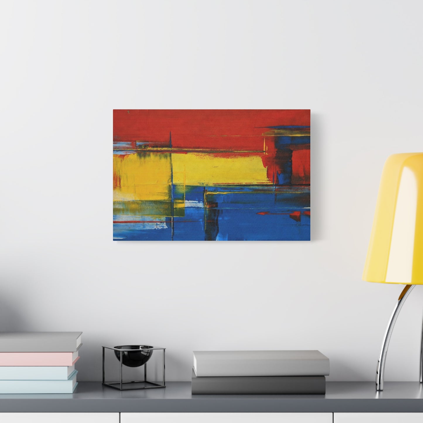 Abstract Color Block Matte Canvas Wall Art — Red, Yellow & Blue Stretched Canvas