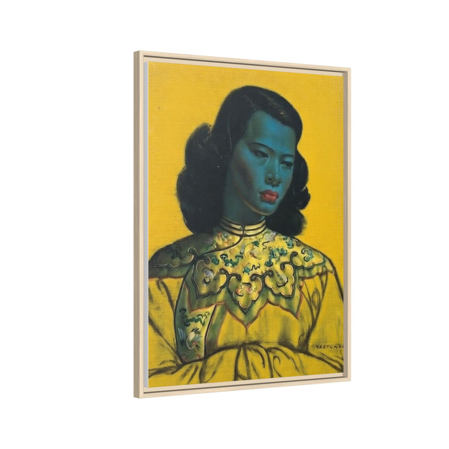 Framed Matte Canvas Art Print — Vintage Portrait with Yellow Background