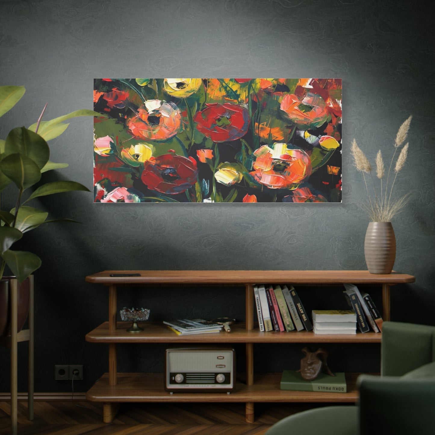 Bold Floral Abstract Canvas Print — Colorful Poppy Wall Art, Matte Stretched 1.25"