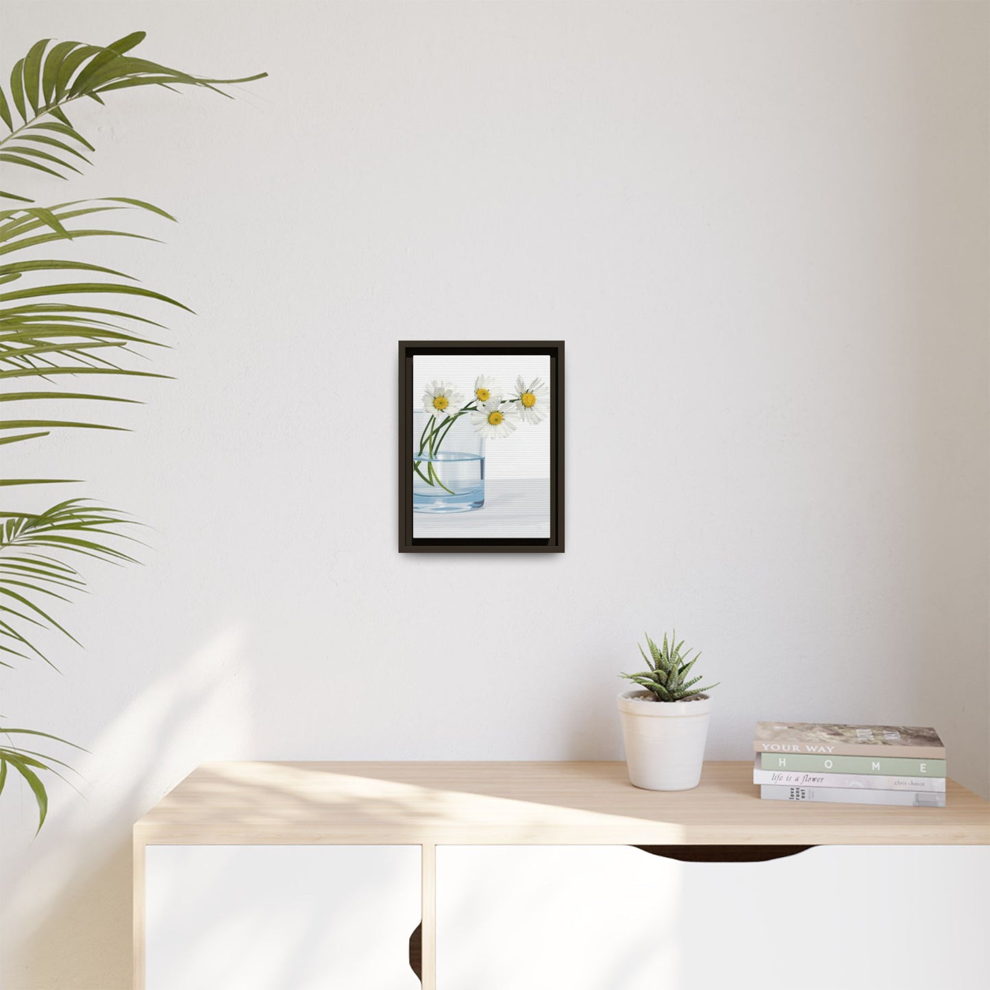 Framed Daisy Canvas Print — Minimal Botanical Wall Art
