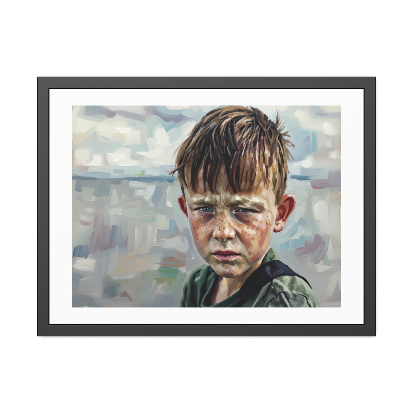 Framed Poster — Weathered Boy Portrait Art Print