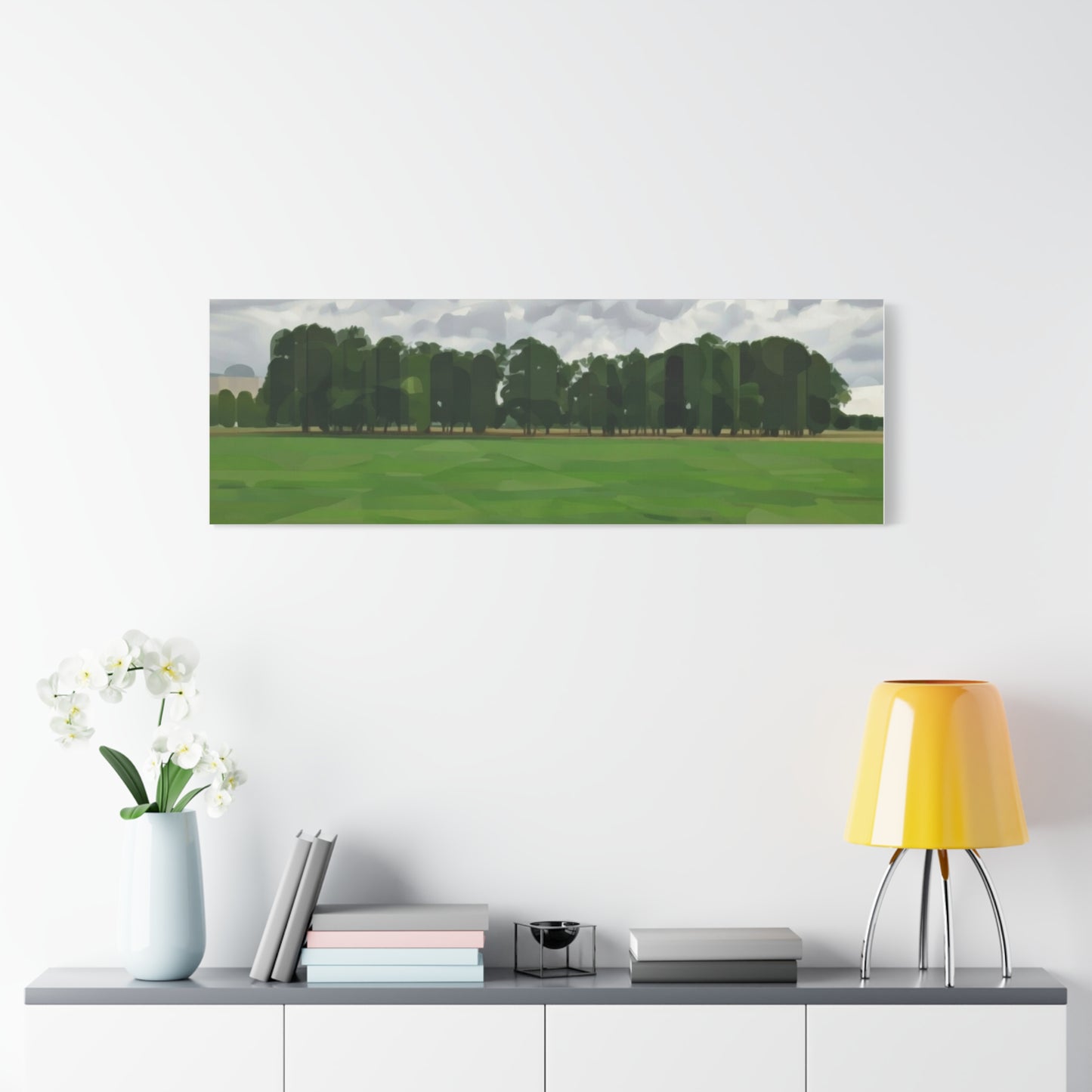 Green Field Landscape Canvas Print — Tranquil Park Scene Matte Stretched Canvas