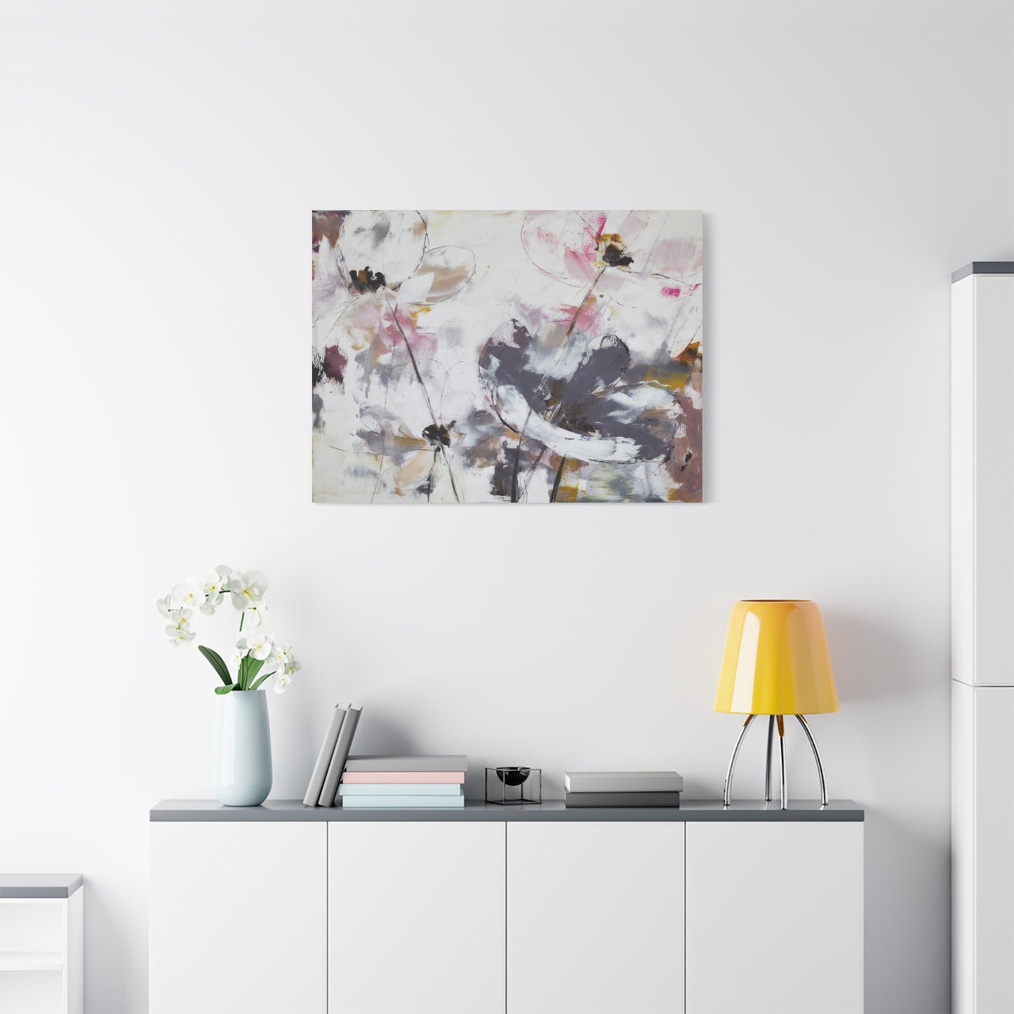 Abstract Floral Canvas Wall Art — Soft Neutral Blossoms Matte Stretched Canvas