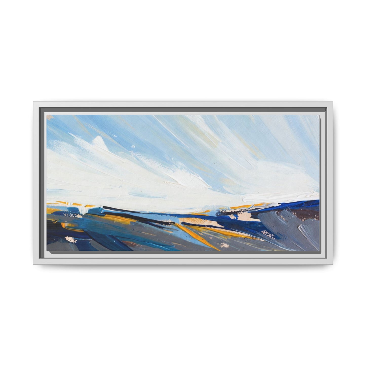 Framed Abstract Seascape Canvas Print — Matte Multi‑Color Wall Art