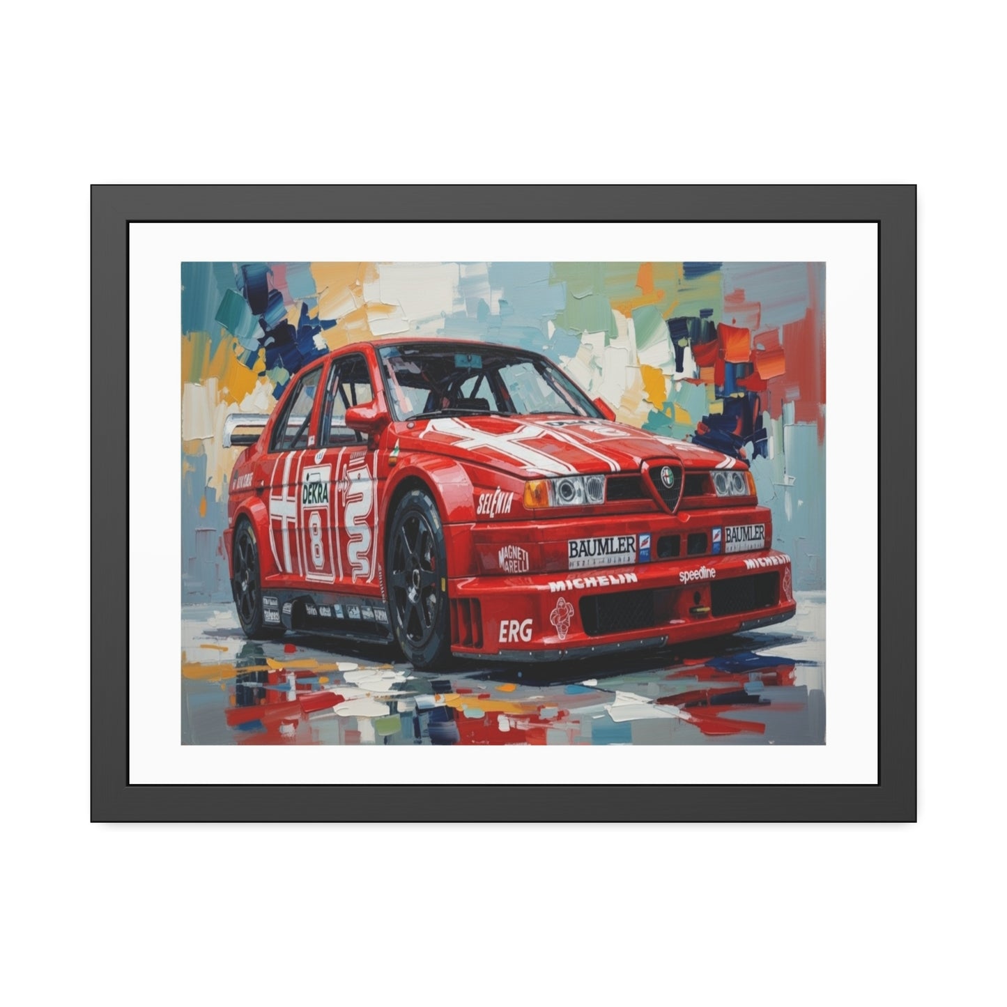 Race Car Framed Poster — Retro Red Racing Alfa Artwork
