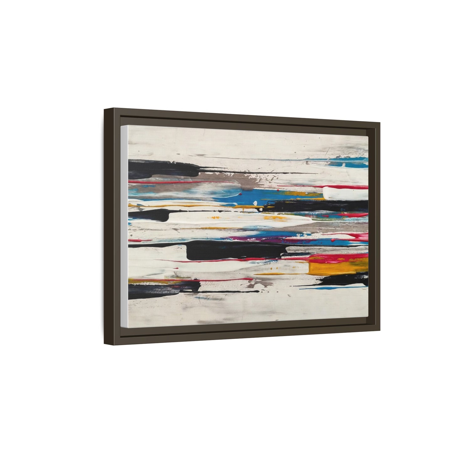Abstract Multi-Color Framed Canvas Wall Art — Modern Horizontal Brushstroke Print