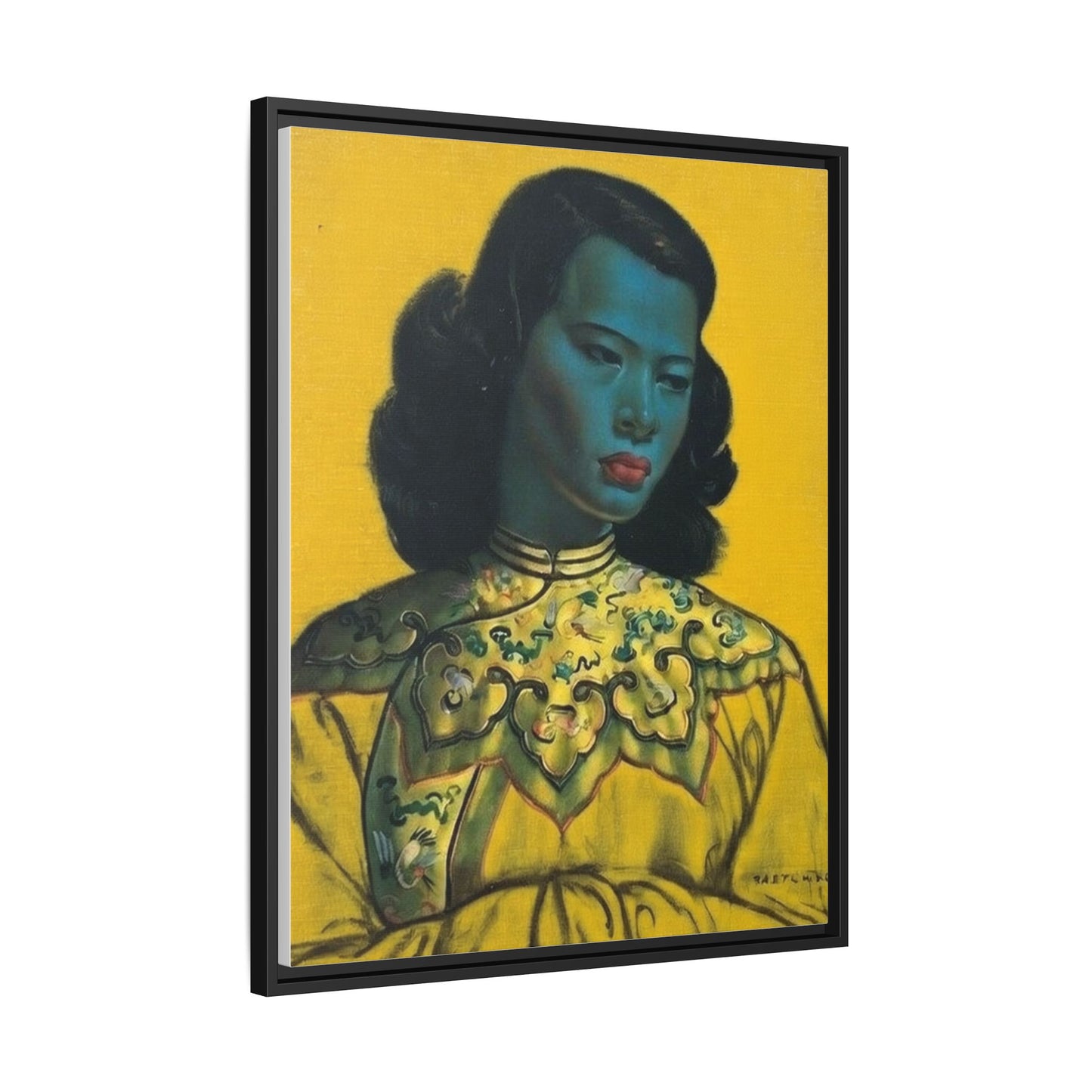 Framed Matte Canvas Art Print — Vintage Portrait with Yellow Background
