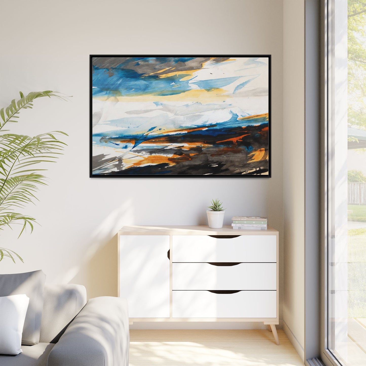 Abstract Coastal Waves Matte Canvas Framed Wall Art