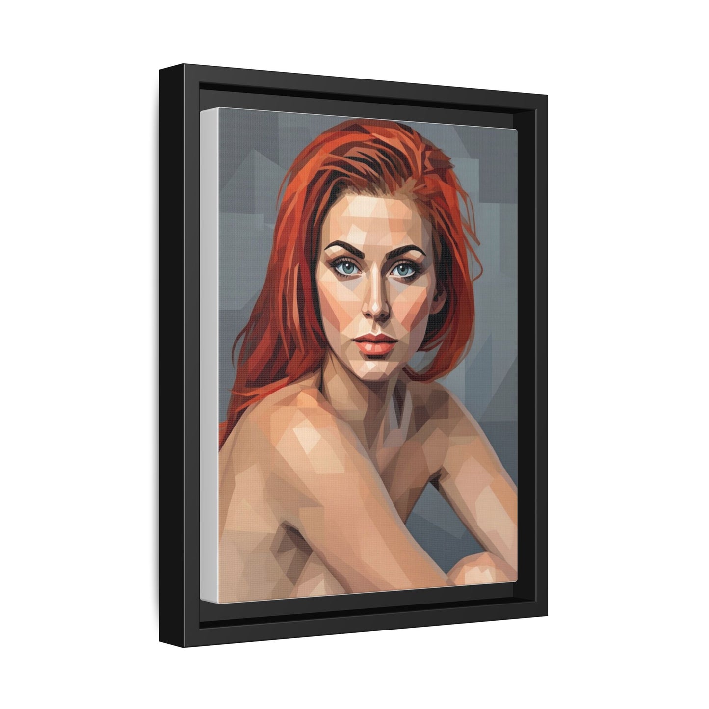Framed Matte Canvas Portrait — Geometric Redhead Wall Art