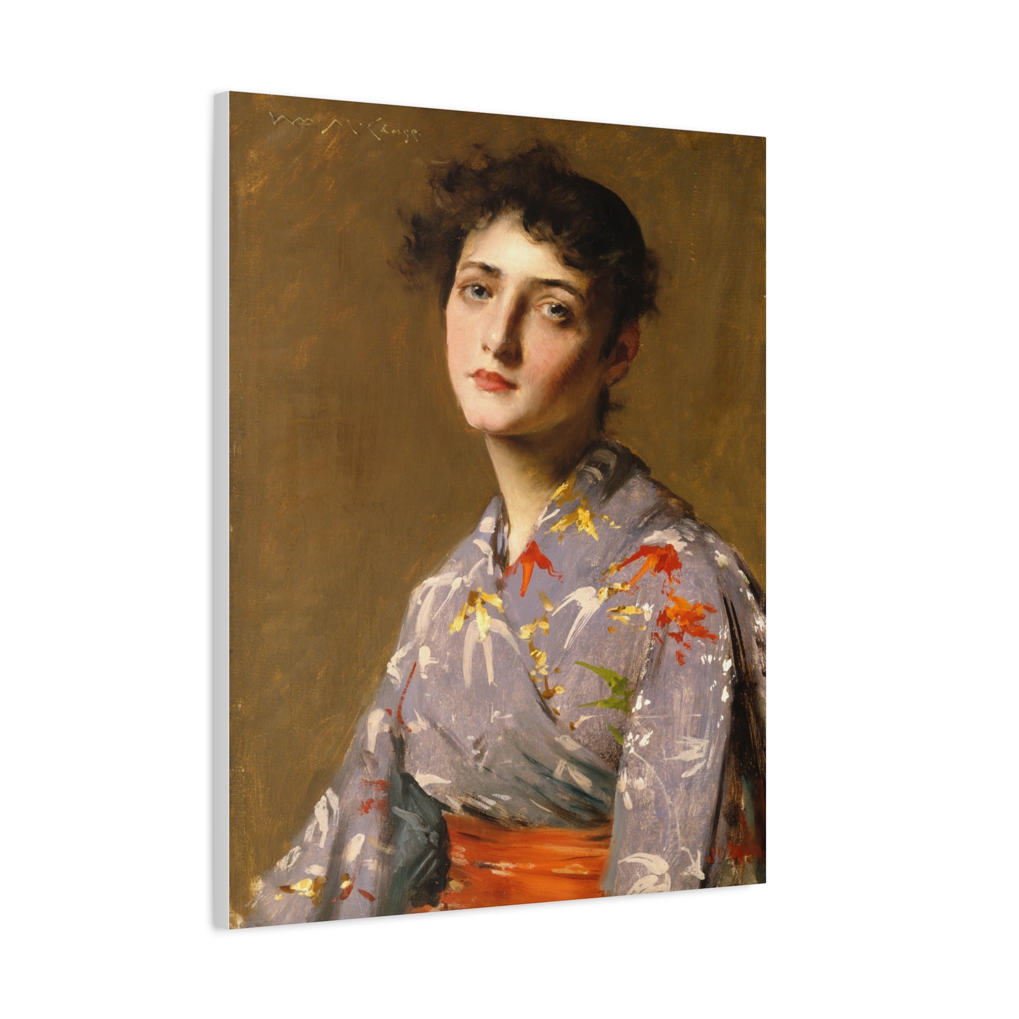 Girl in a Japanese Costume by William Merritt Chase Matte Stretched Canvas Wall Art Print (1.25")