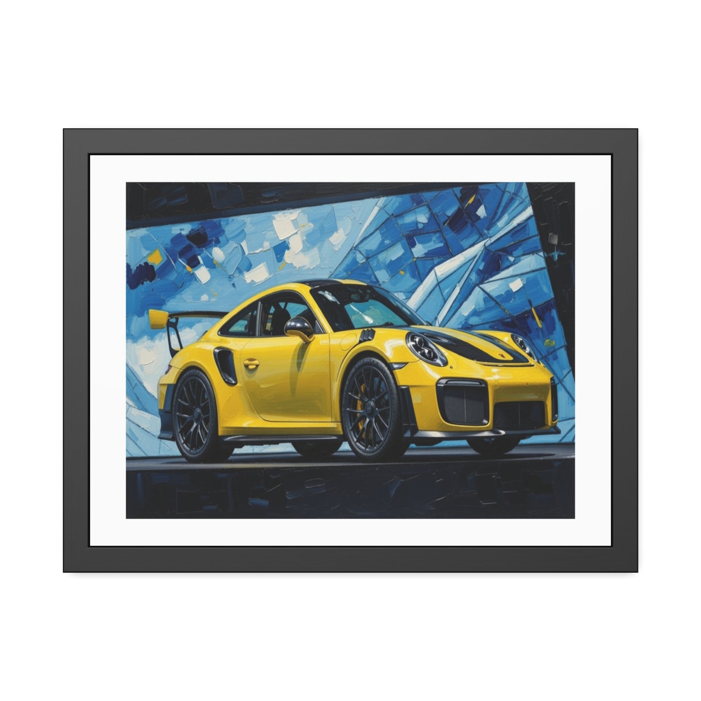 Framed Poster - Yellow Porsche Sports Car Art Print (Modern Automotive Wall Decor)