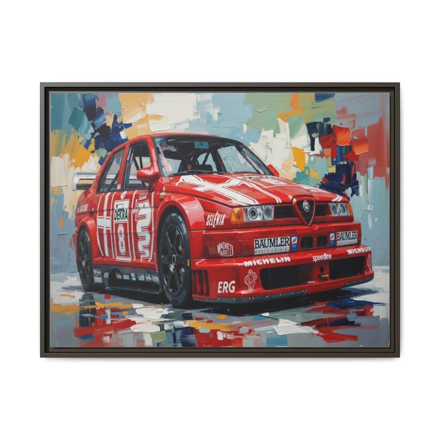 Framed Racing Car Canvas Print — Red Alfa Romeo Track Art