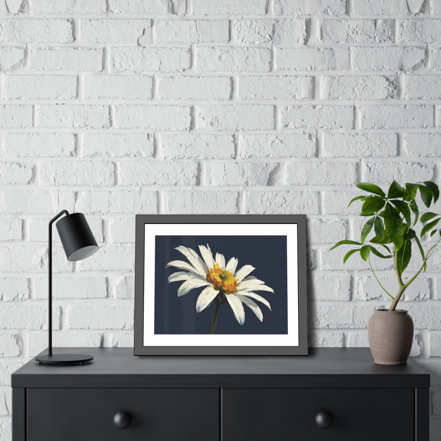 Framed Daisy Art Print — White Daisy Wall Poster in Black Frame