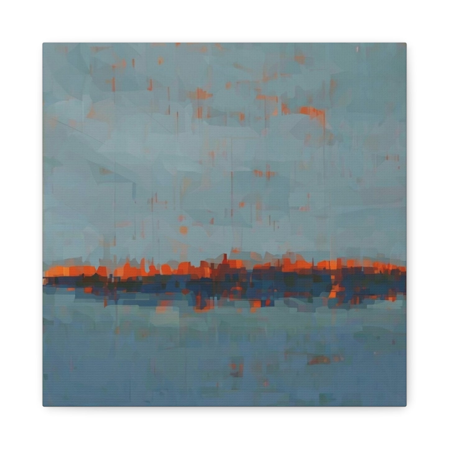 Abstract Coastal Horizon Canvas Print — Blue Teal with Orange Accent