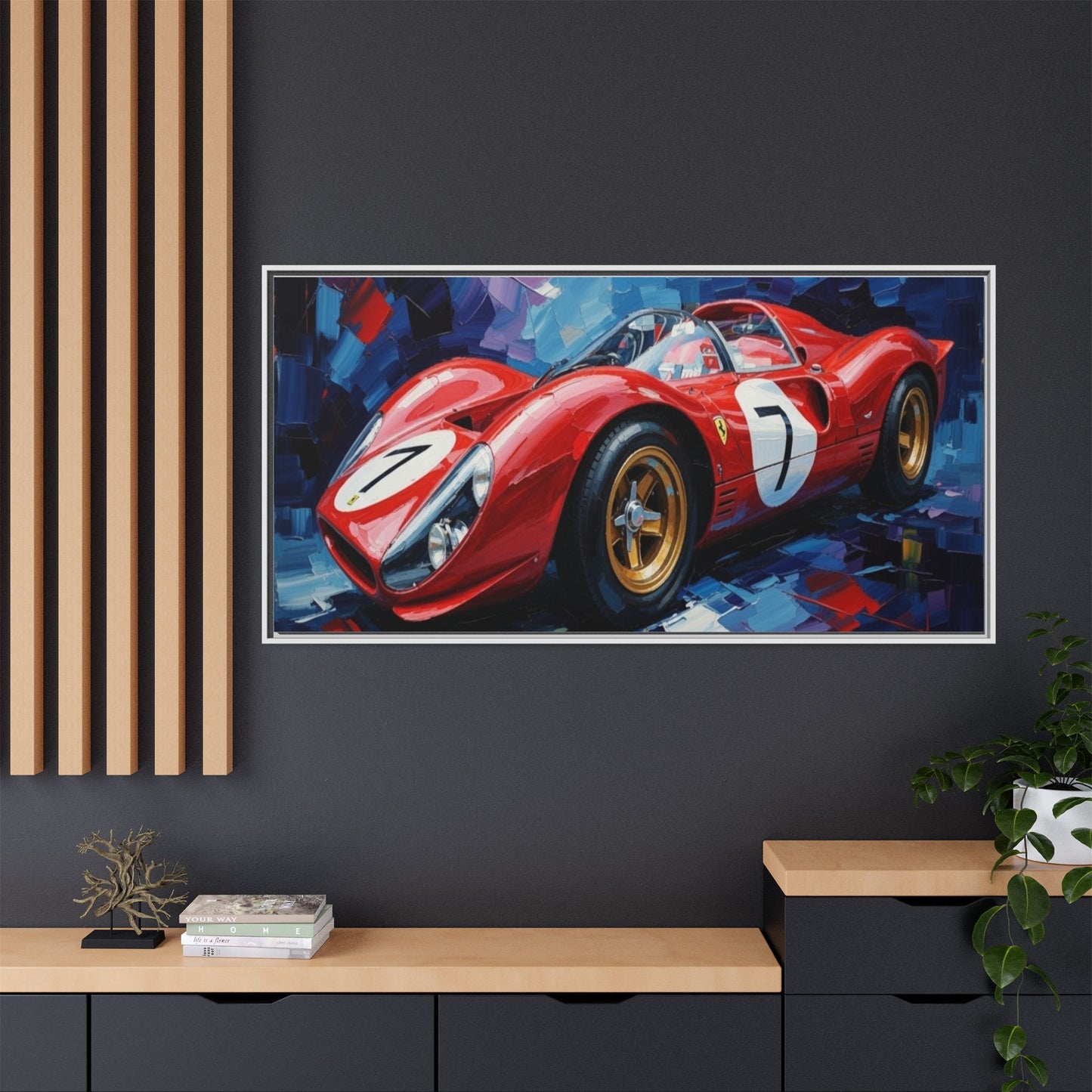 Vintage Ferrari Red Racecar Matte Canvas Framed Wall Art