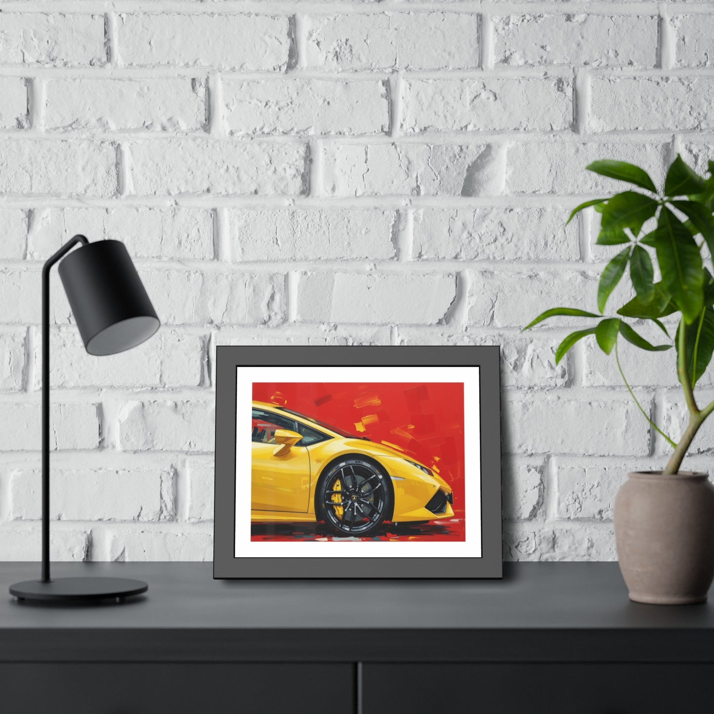 Yellow Sports Car Framed Poster — Modern Automotive Wall Art