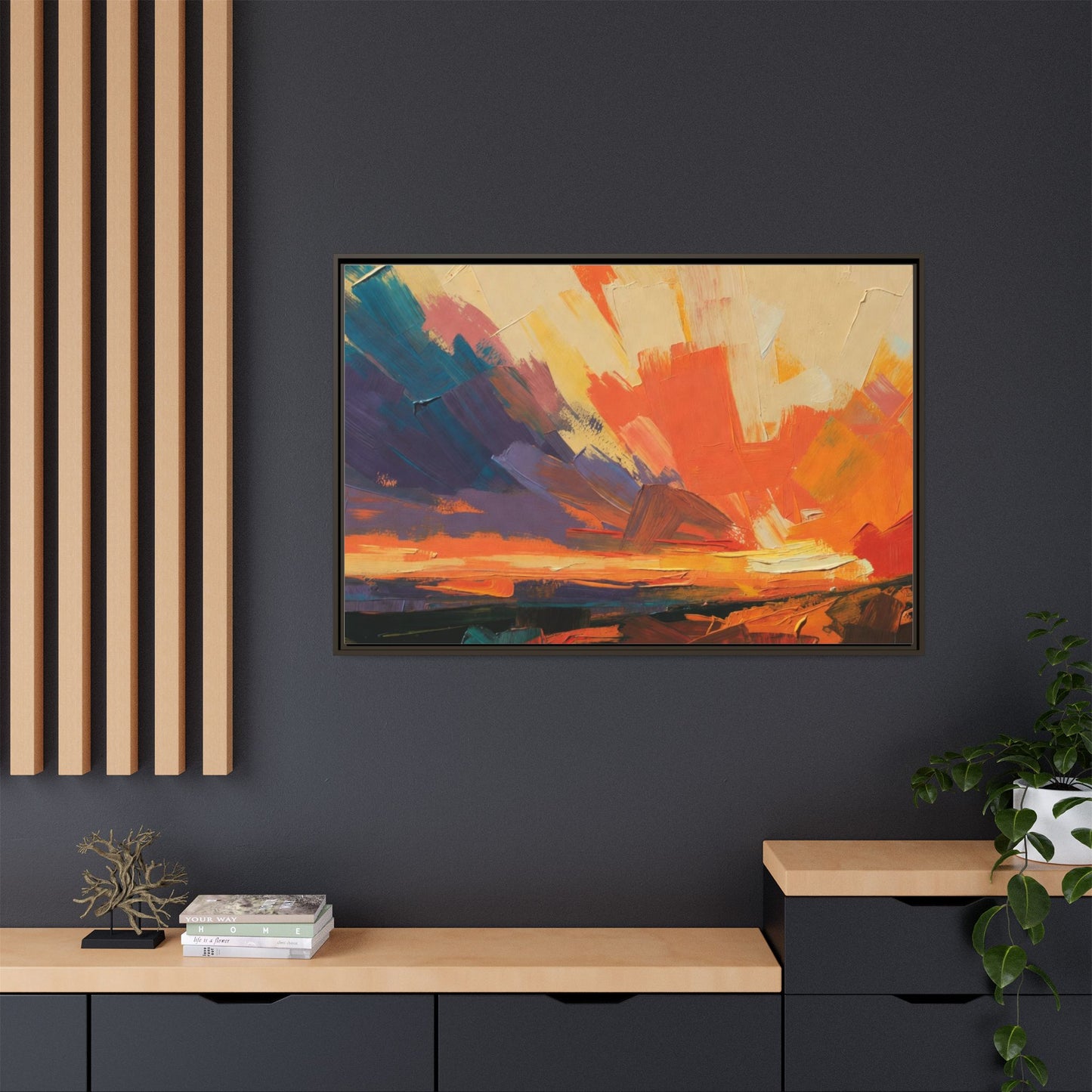 Framed Abstract Sunset Canvas Art – Multicolor Matte Wall Decor