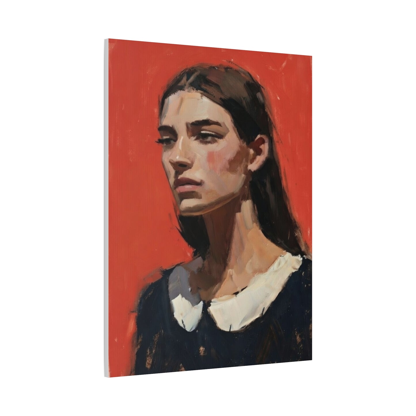 Portrait Canvas Print — Moody Red Figurative Art on Matte Stretched Canvas