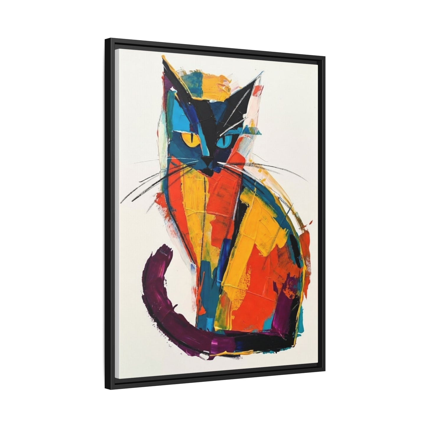 Colorful Abstract Cat Framed Canvas — Modern Matte Wall Art