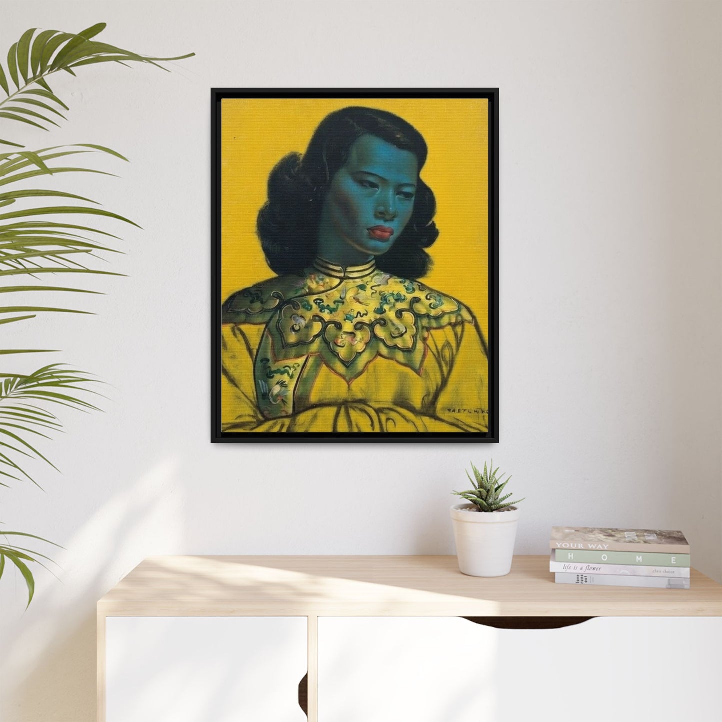 Framed Matte Canvas Art Print — Vintage Portrait with Yellow Background