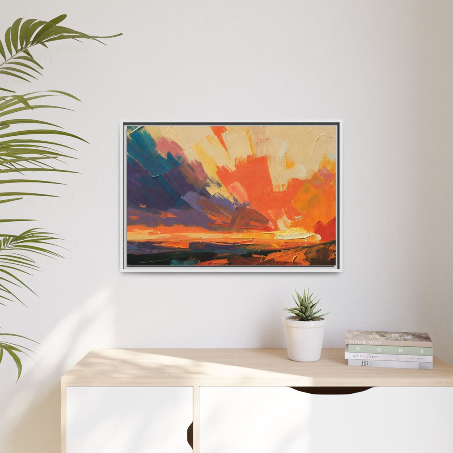 Framed Abstract Sunset Canvas Art – Multicolor Matte Wall Decor