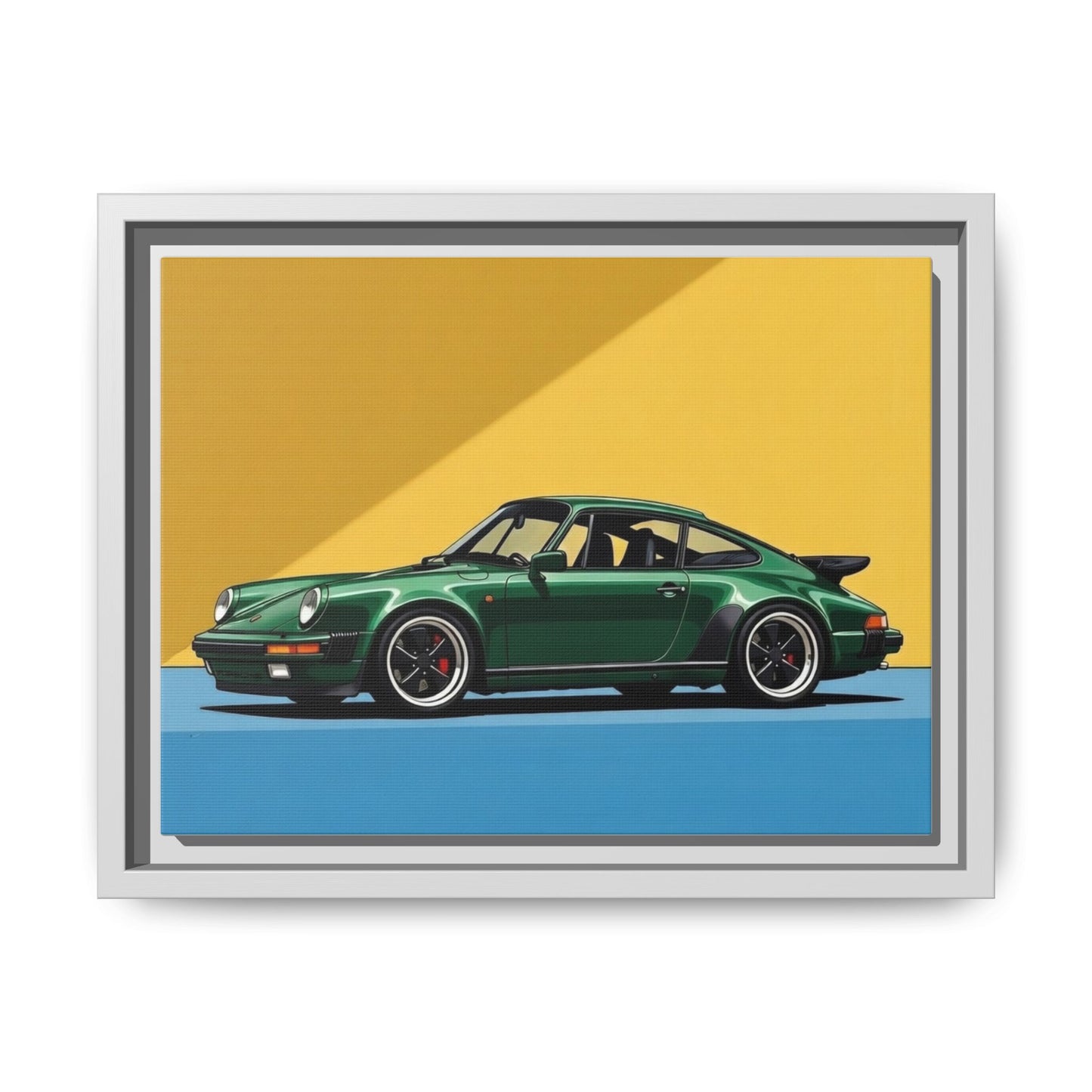 Framed Matte Canvas — Green Sports Car Wall Art