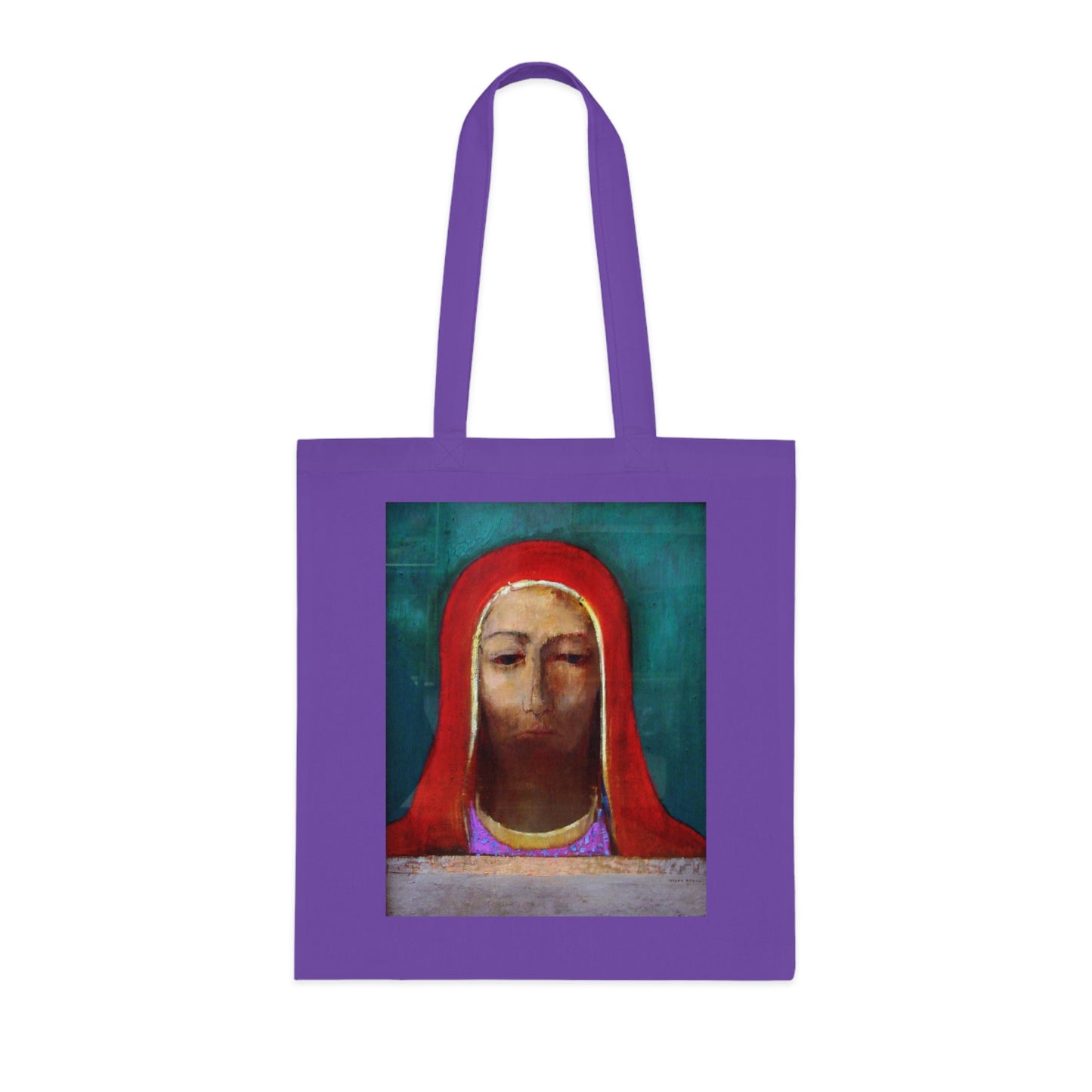 Art Portrait Tote Bag — Serene Red-Hooded Figure Canvas Cotton Tote