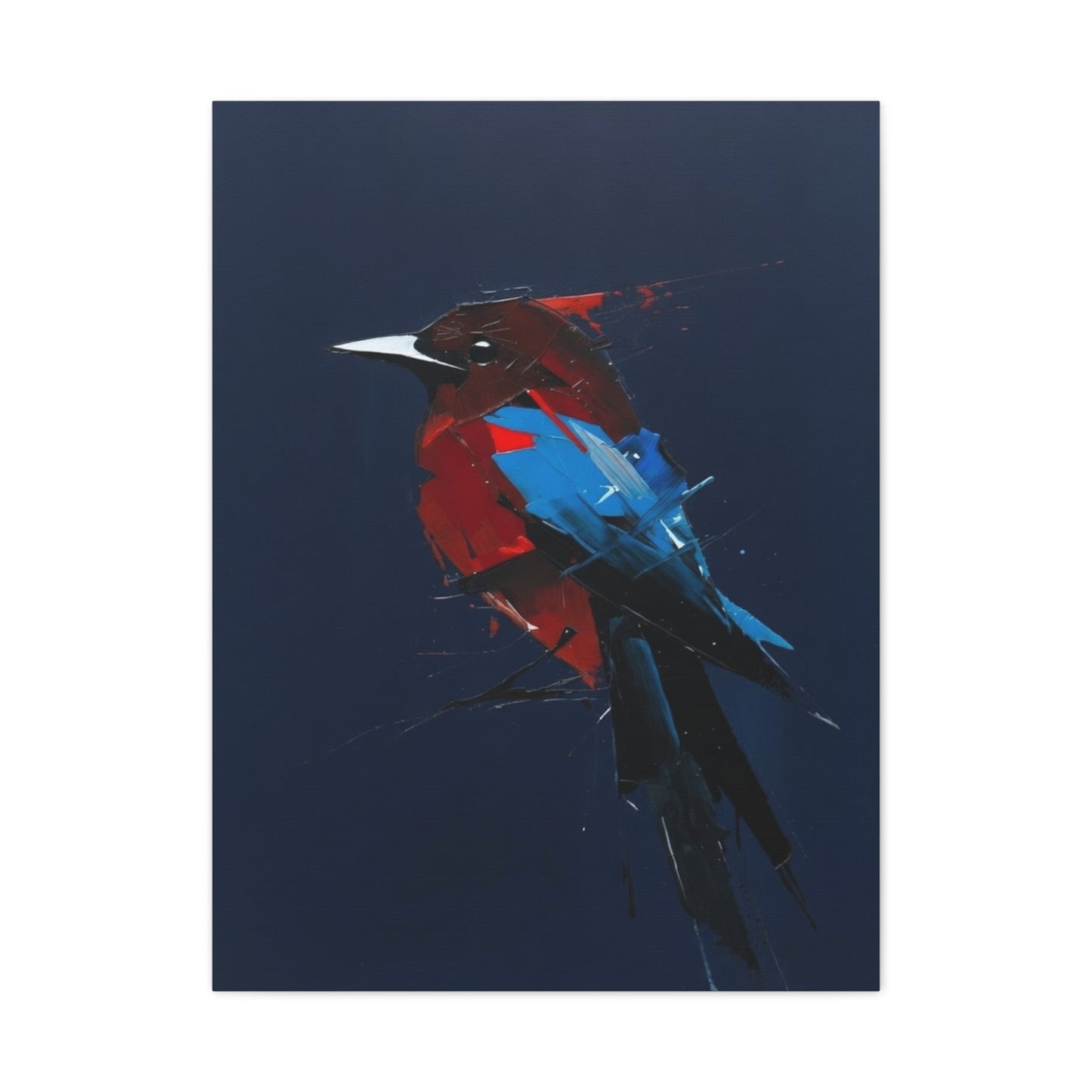 Abstract Red & Blue Bird Canvas Print — Matte Stretched Wall Art