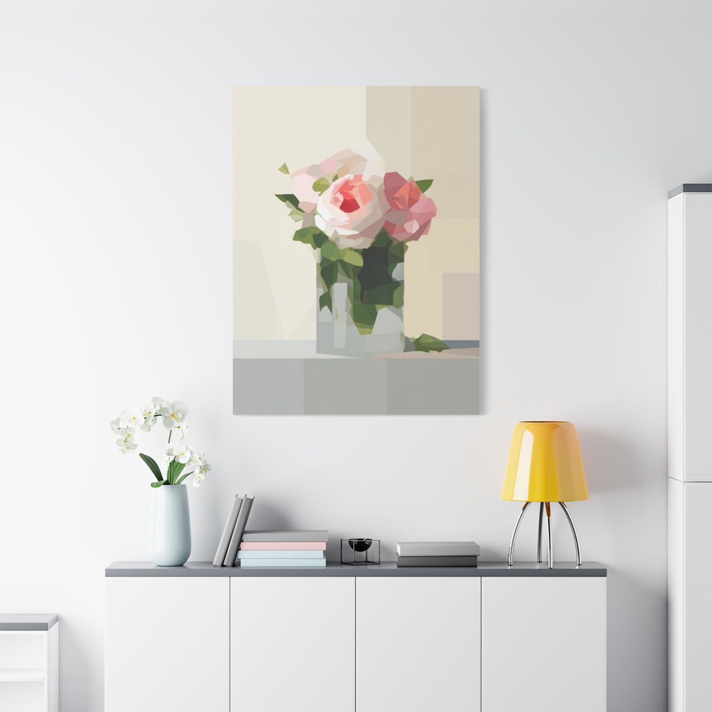 Pink Rose Still Life Canvas — Modern Floral Wall Art, Matte Stretched Canvas
