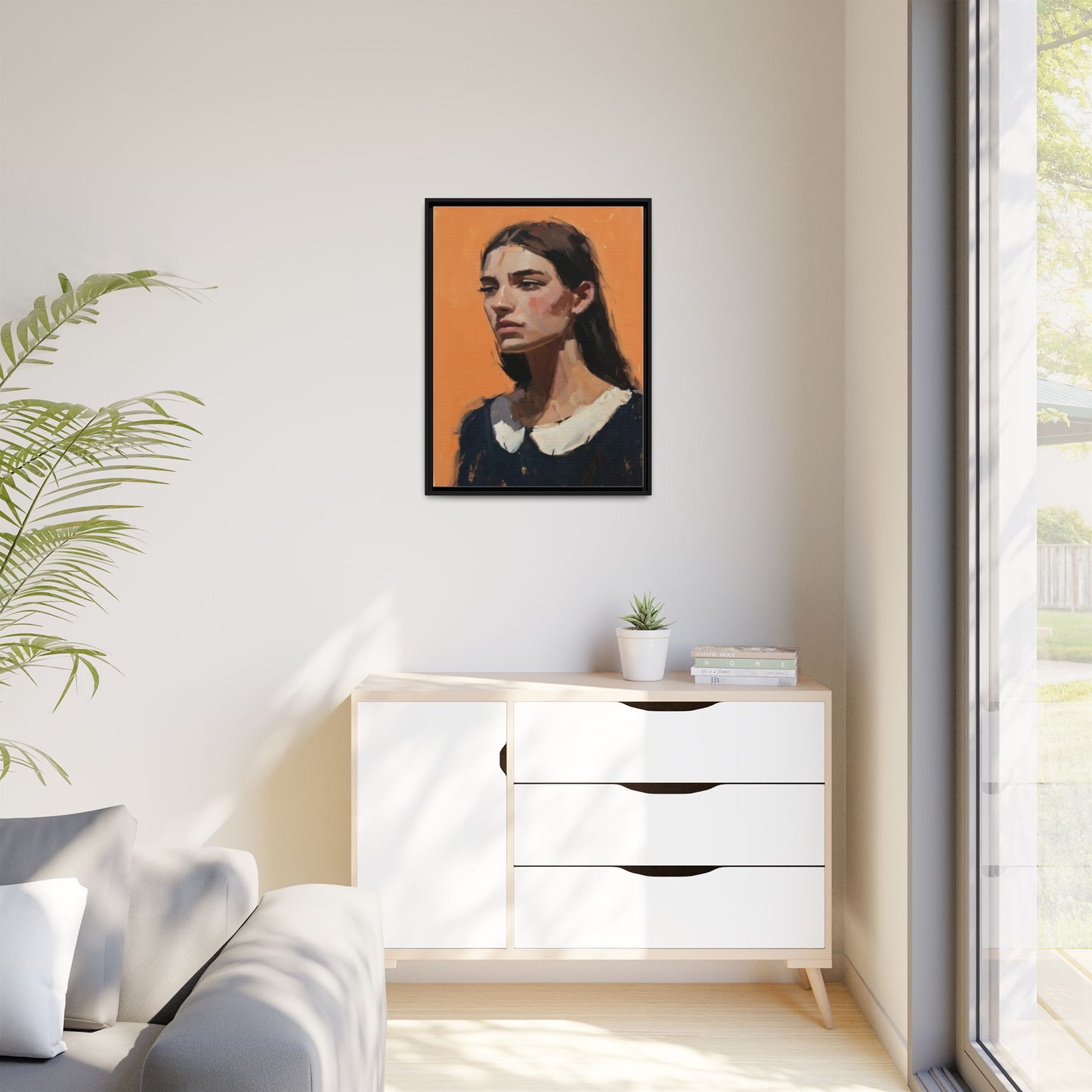 Framed Matte Canvas Portrait Art — Modern Figurative Painting on Orange