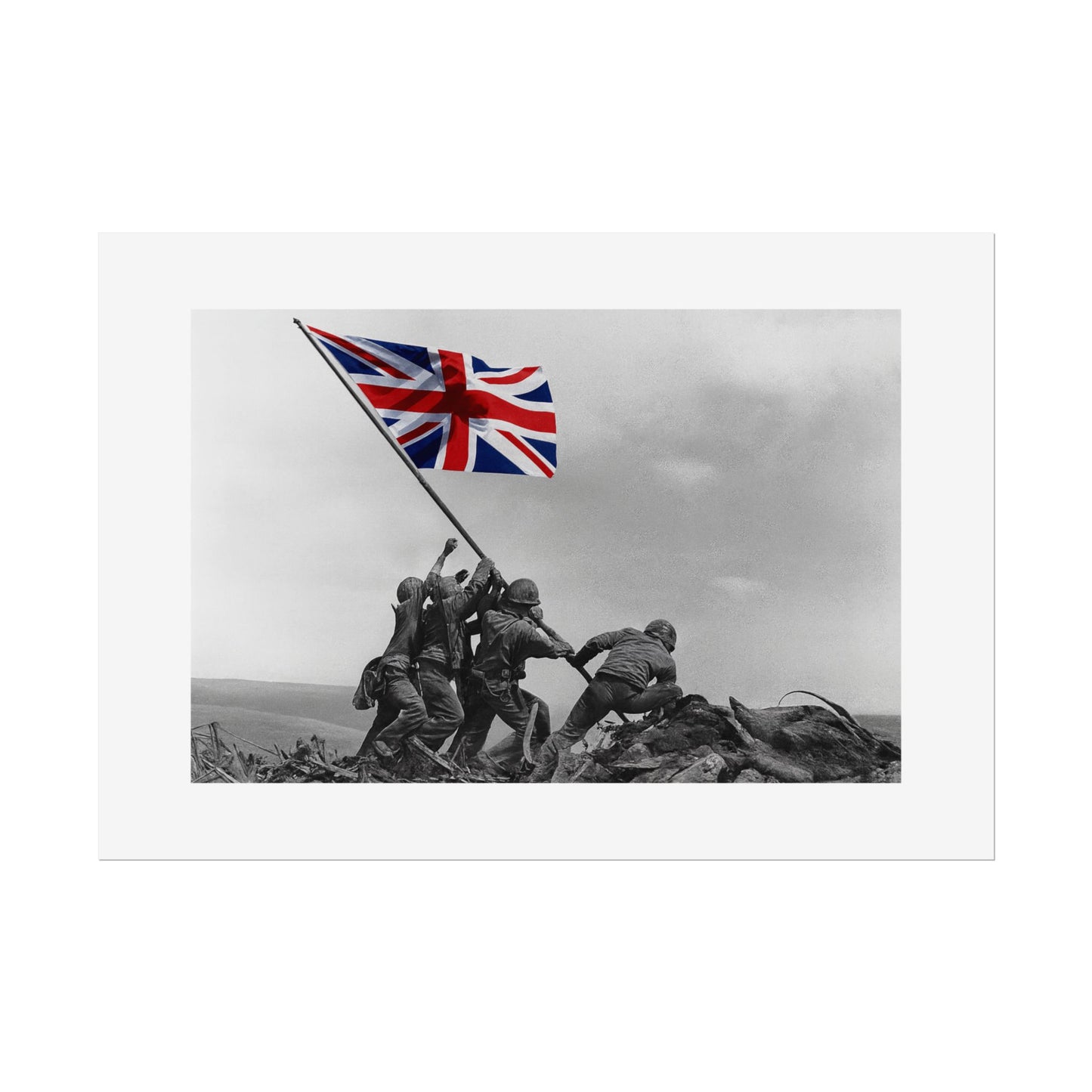 Raising the Union Jack by Unknown attributed to Joe Rosenthal Wall Art Print