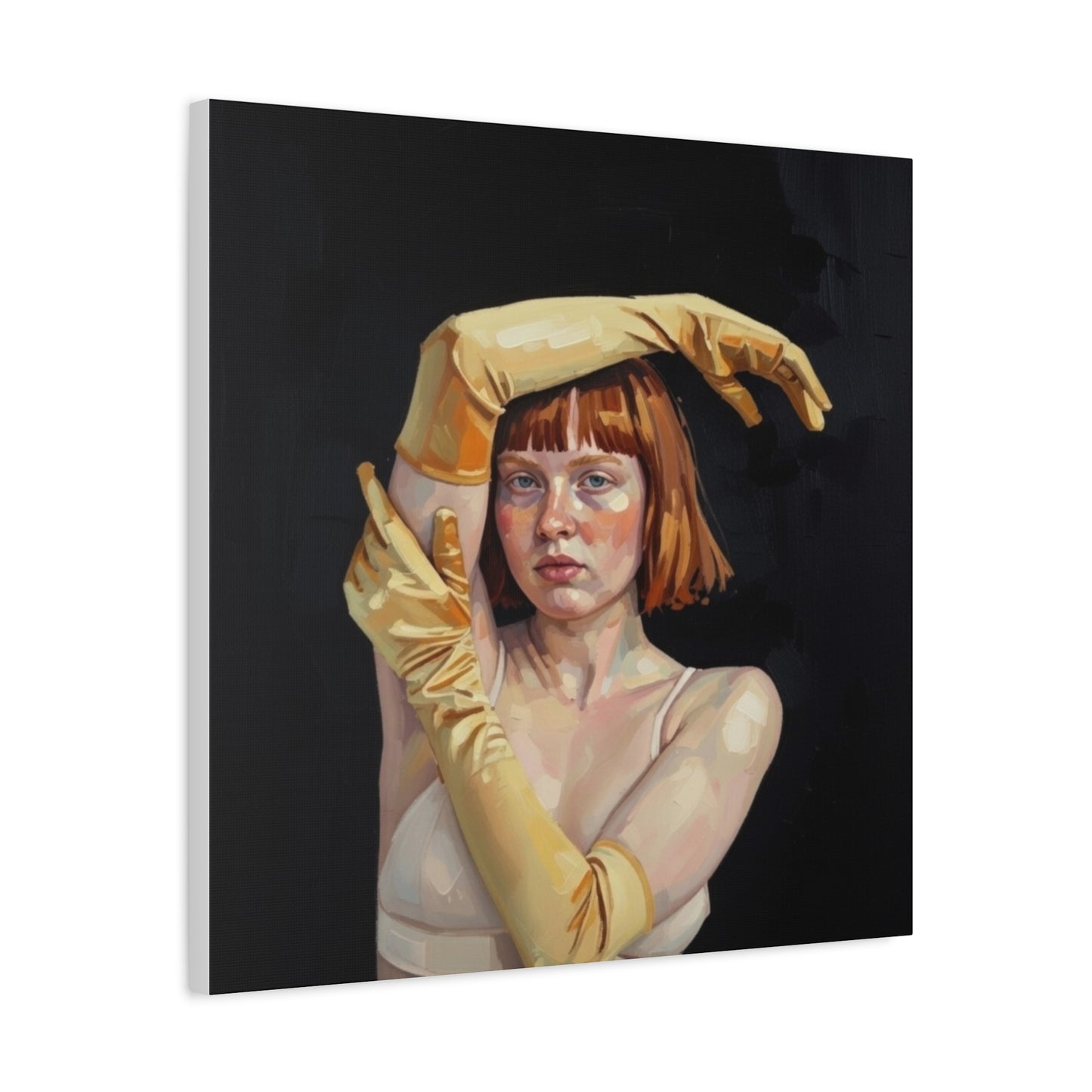 Contemporary Portrait Canvas — Redhead in Yellow Gloves Matte Stretched Art