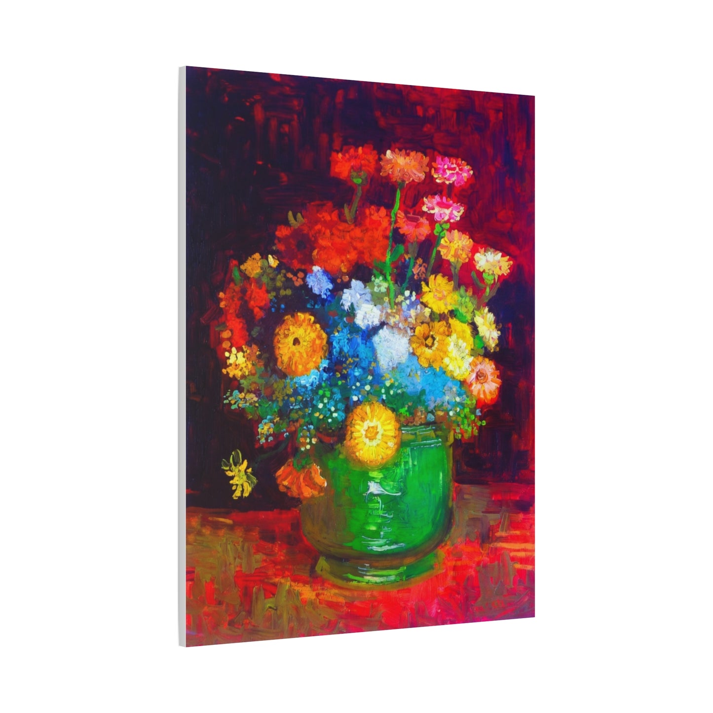 Floral Still Life Canvas Print — Vibrant Bouquet in Green Vase