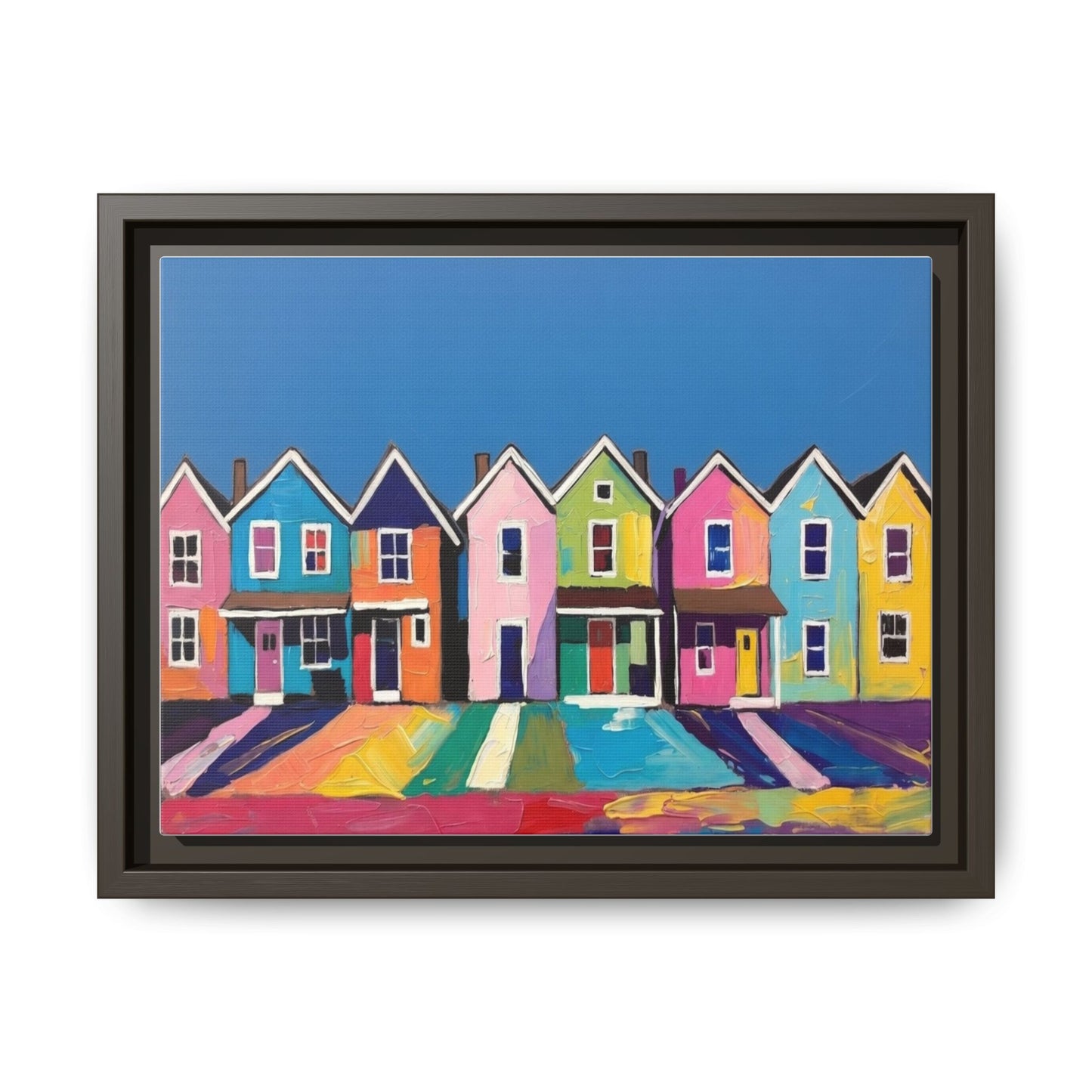 Colorful Beach Houses Matte Canvas Framed Wall Art