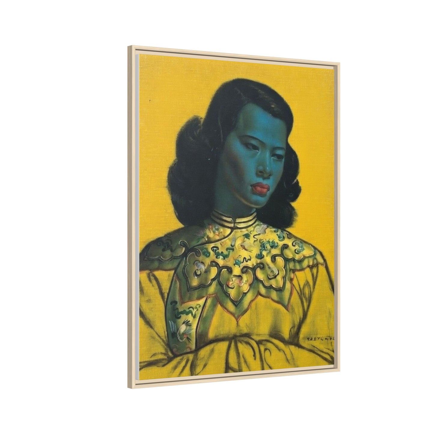 Framed Matte Canvas Art Print — Vintage Portrait with Yellow Background