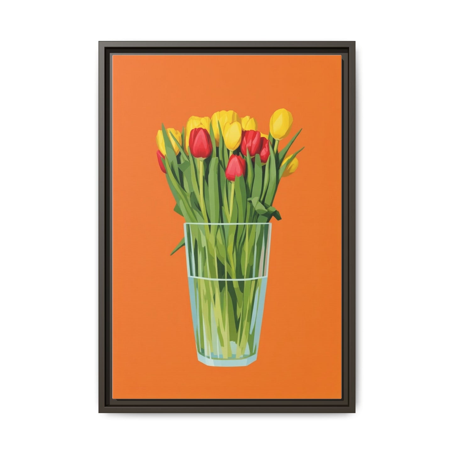 Framed Tulip Canvas Print — Colorful Tulips in Glass Vase