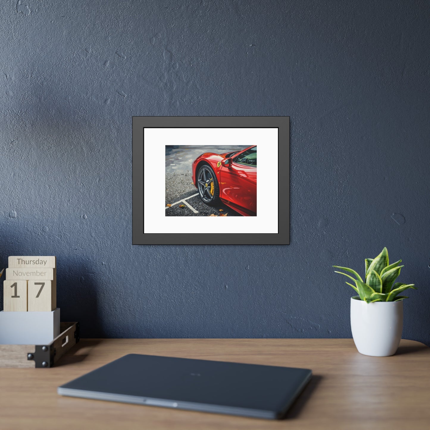 Framed Poster - Red Sports Car Photo, Modern Automotive Wall Art