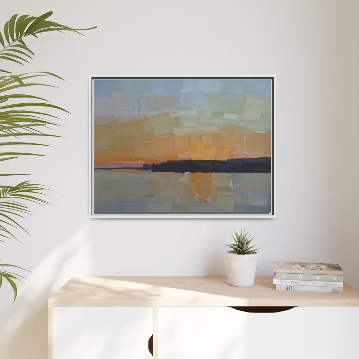 Framed Matte Canvas Sunset Abstract Landscape Art Print
