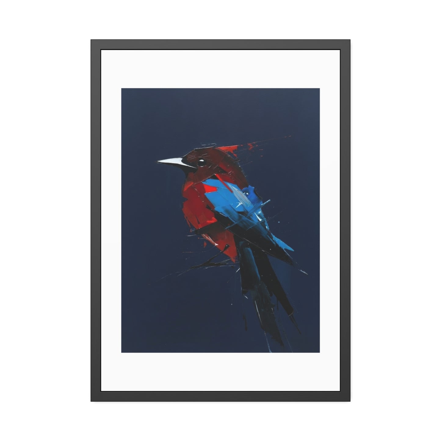 Framed Bird Art Print — Modern Red & Blue Kingfisher Poster